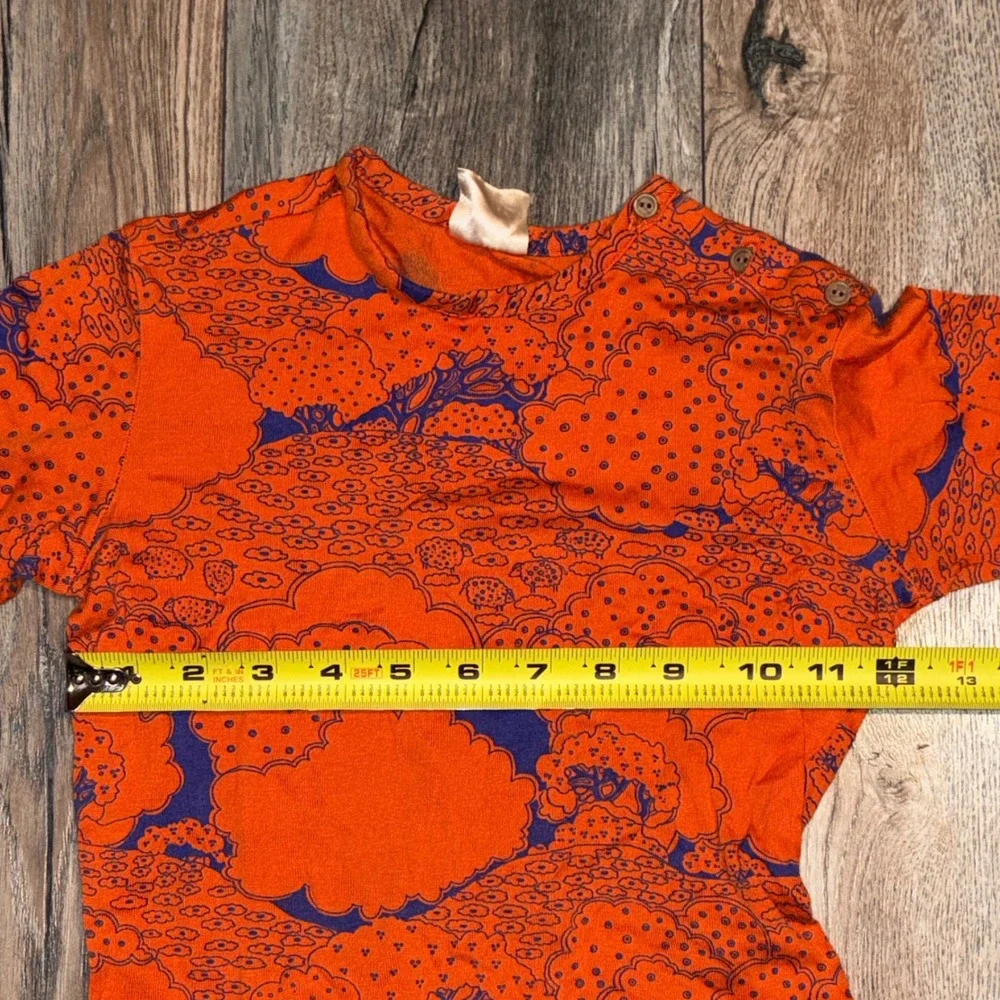 Vintage 70s DJ Made in France Kids Long Sleeve Orange Purple Print Top Size 10